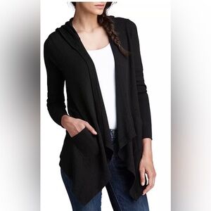 Splendid Black Hooded Drapey Front Thermal knit Cardigan size medium brand new